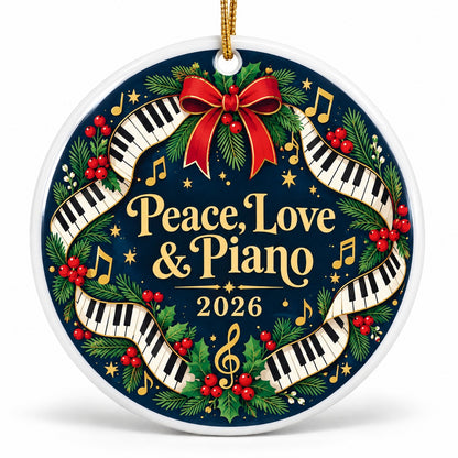 Folk Art Piano Keys Holiday Wreath Ceramic Christmas Ornament