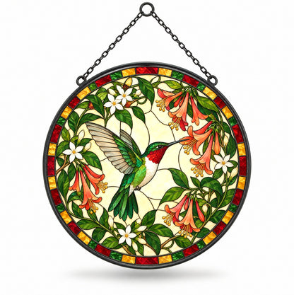 Ruby Nectar Symphony Suncatcher, Hummingbird Glass Window Ornament