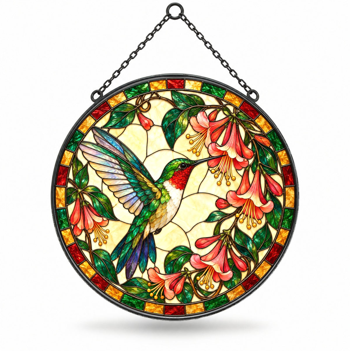 Ruby Hummingbird Honeysuckle Suncatcher Window Hanging Ornament
