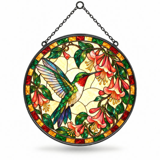 Ruby Hummingbird Honeysuckle Suncatcher Window Hanging Ornament