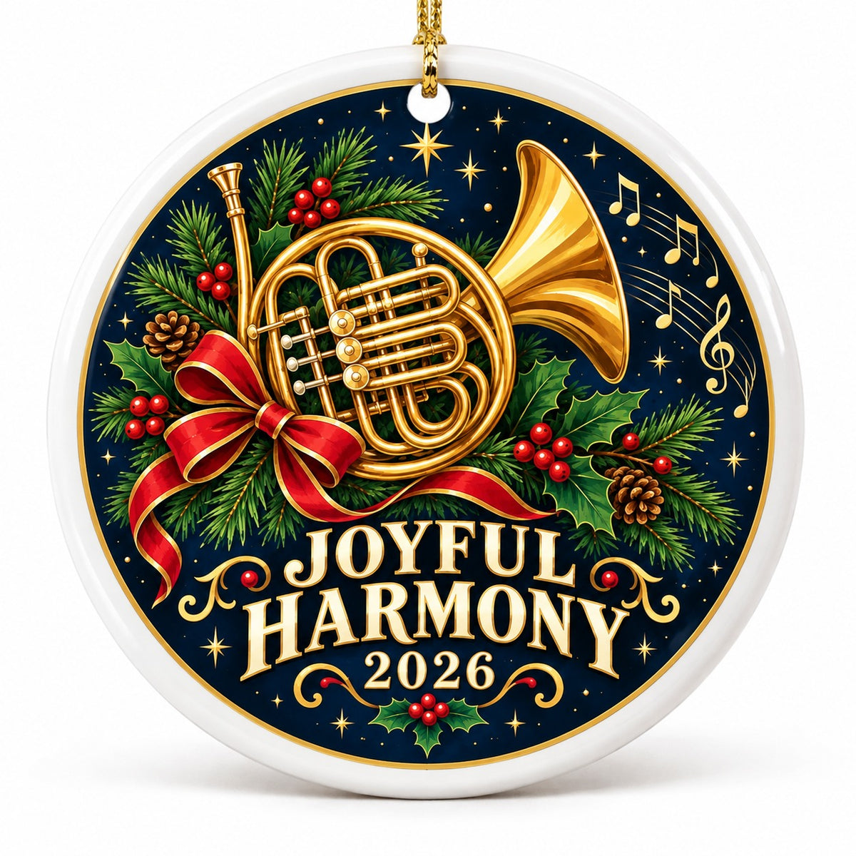 Joyful Harmony French Horn Music Lover Christmas Ceramic Ornament