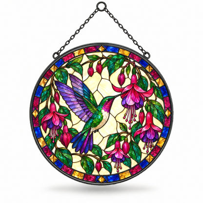 Jewel Fuchsia Hummingbird Glass Suncatcher Window Ornament