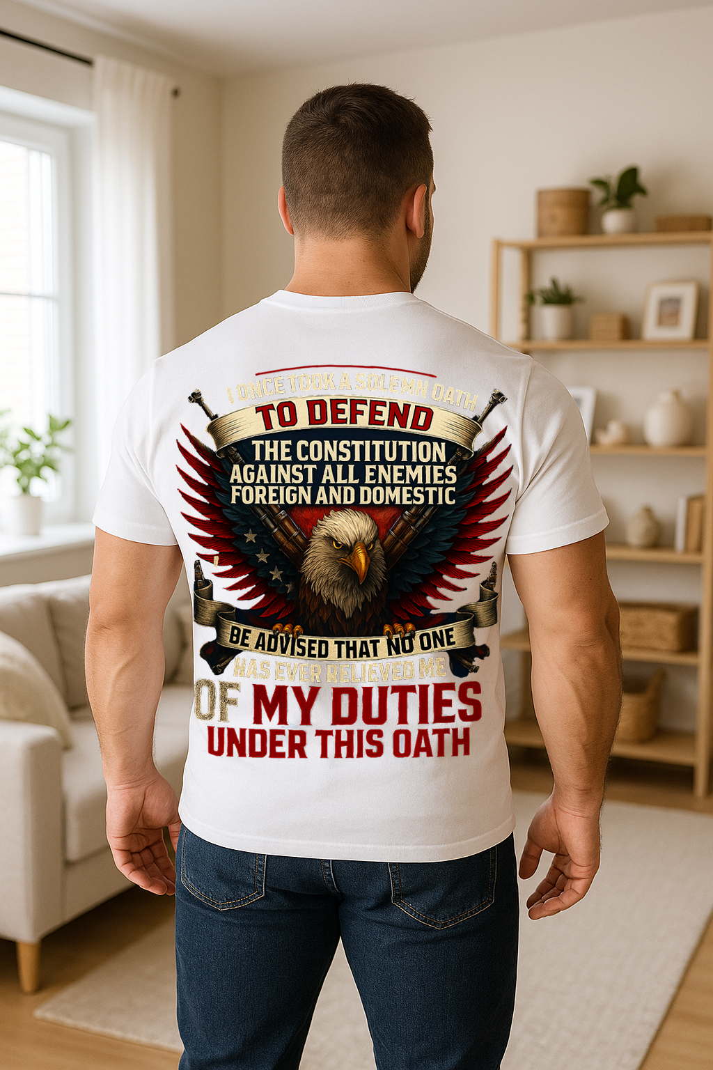 Patriotic Eagle T-Shirt - Oath to Defend Constitution - American Military Veteran Tee