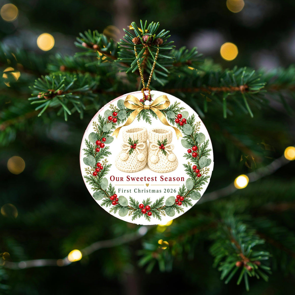 Sweetest Season Baby First Christmas 2026 Ceramic Holiday Ornament