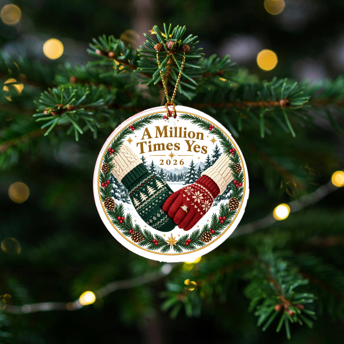 A Million Times Yes Keepsake Engagement Christmas Ornament