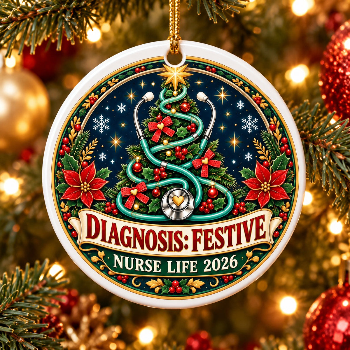 Diagnosis Festive Nurse Christmas Ceramic Ornament