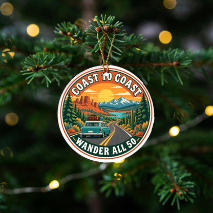 Coast to Coast National Highway Road Trip Travel Ceramic Christmas Ornament