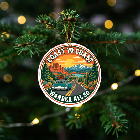 Coast to Coast National Highway Road Trip Travel Ceramic Christmas Ornament