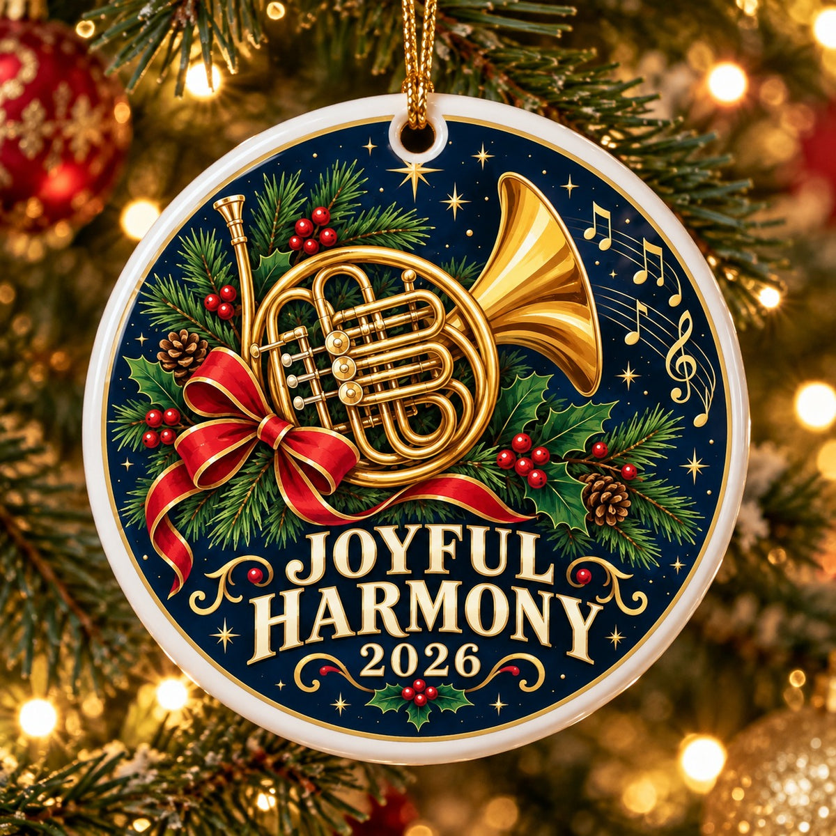 Joyful Harmony French Horn Music Lover Christmas Ceramic Ornament