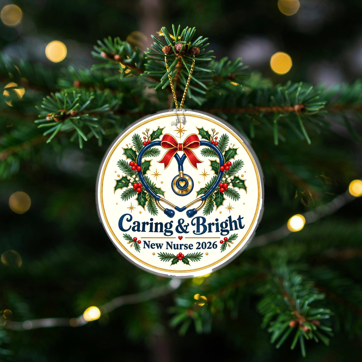 Caring and Bright New Nurse 2026 Ceramic Christmas Ornament