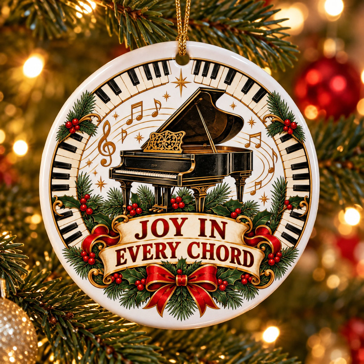 Joy in Every Chord Piano Ceramic Holiday Christmas Ornament