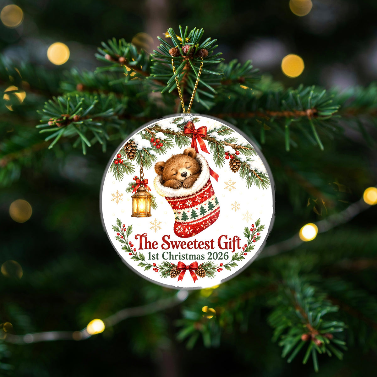 Sweetest Gift Bear Cub Baby First Christmas 2026 Ceramic Ornament