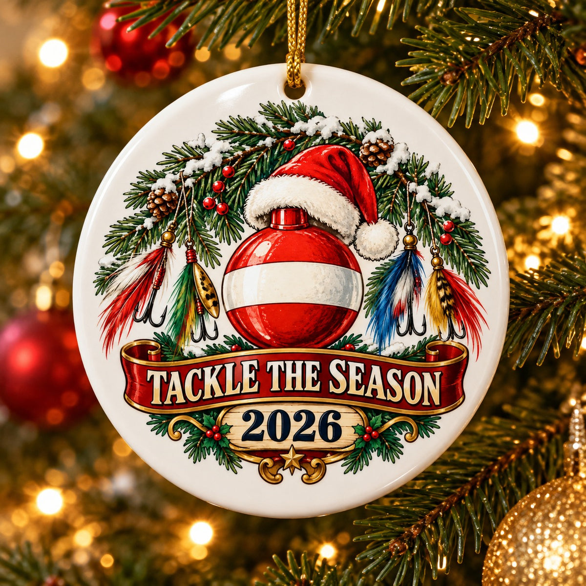 Tackle The Season Fishing Ceramic Christmas Tree Ornament