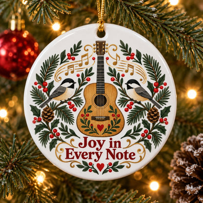 Folk Art Winter Melody Ornament, Acoustic Guitar Ceramic Music Gift
