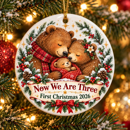 Now We Are Three Bear Family Ceramic Christmas Ornament