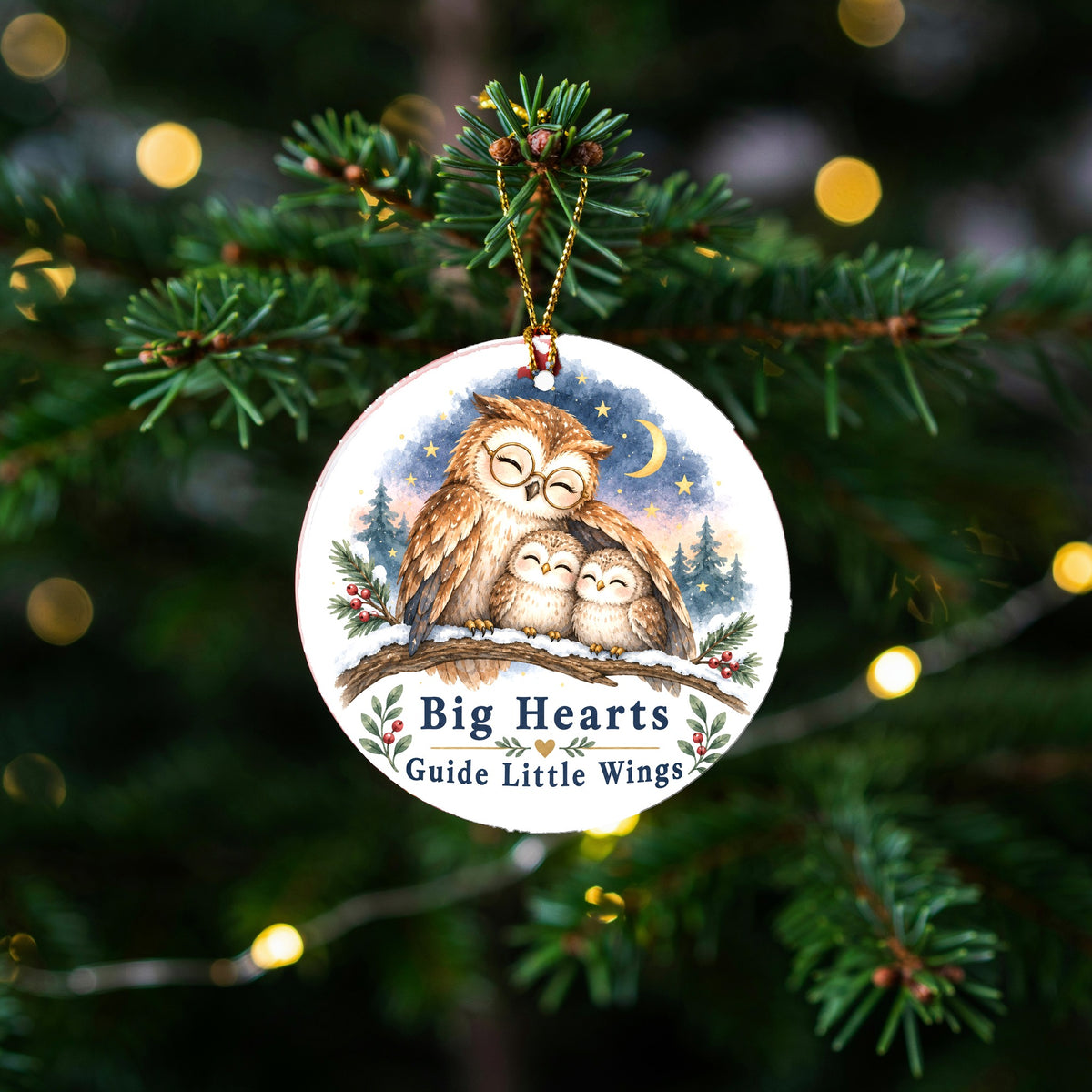 Little Wings Storybook Owl Ceramic Christmas Ornament, Teacher Gift