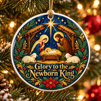 Folk Art Holy Night Nativity Scene Ceramic Christmas Ornament
