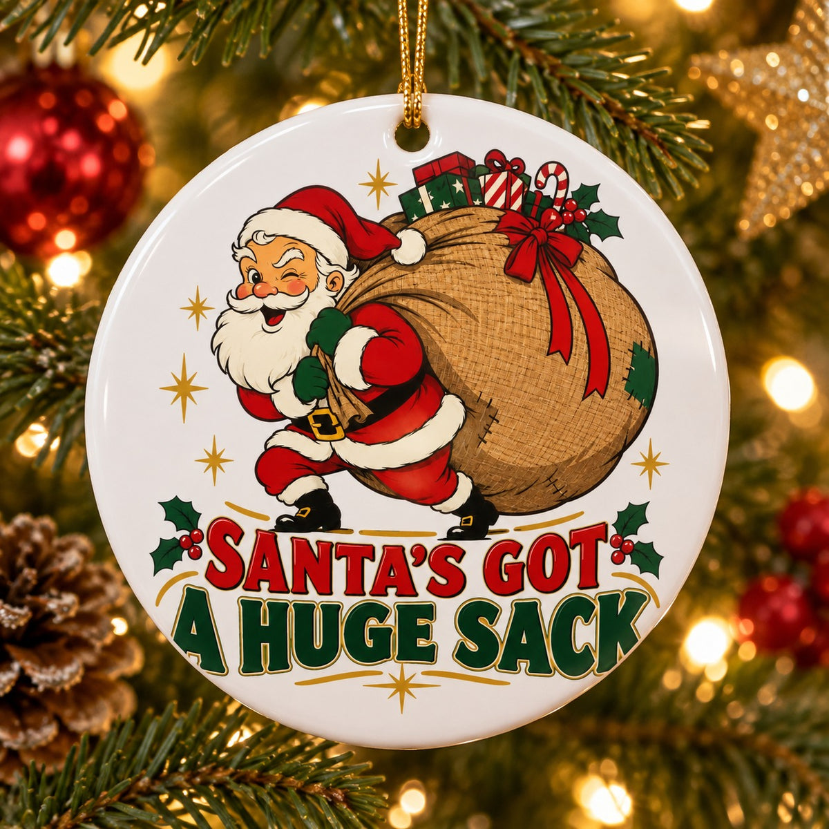 Santas Huge Sack Gag Ceramic Christmas Ornament, Funny White Elephant Gift