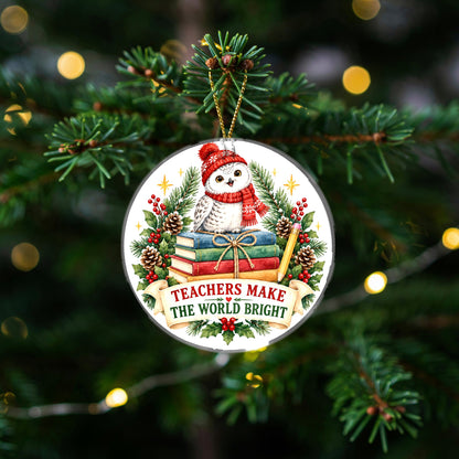 Storybook Owl Teacher Appreciation Christmas Ceramic Ornament