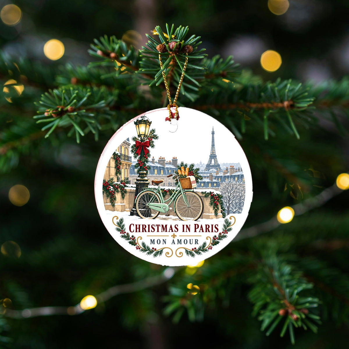 Christmas in Paris Mon Amour Ceramic Holiday Ornament