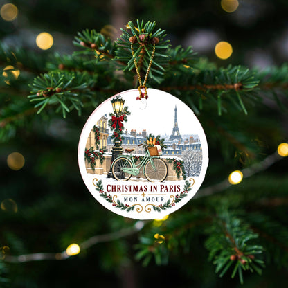 Christmas in Paris Mon Amour Ceramic Holiday Ornament