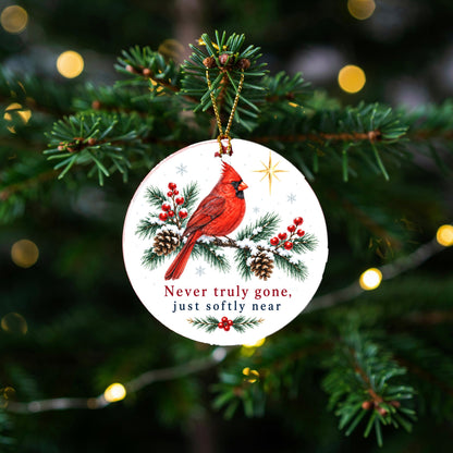 Softly Near Memorial Cardinal Ceramic Christmas Ornament