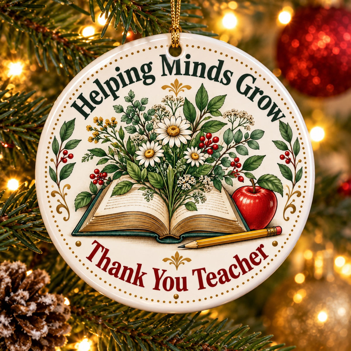 Botanical Book Teacher Christmas Ornament, Holiday Thank You Keepsake