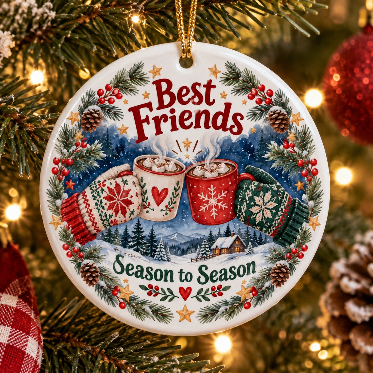 Warmth Between Friends Toast Holiday Ceramic Christmas Ornament