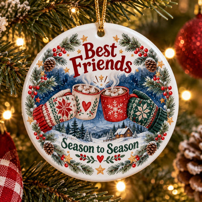 Warmth Between Friends Toast Holiday Ceramic Christmas Ornament