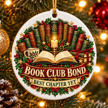 Chapters of Friendship Badge Book Club Ceramic Christmas Ornament