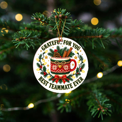 Grateful Teammate Holiday Badge Ceramic Christmas Ornament