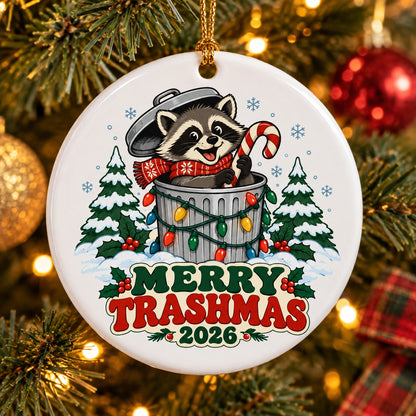 Festive Trash Panda Merry Trashmas 2026 Ceramic Christmas Ornament