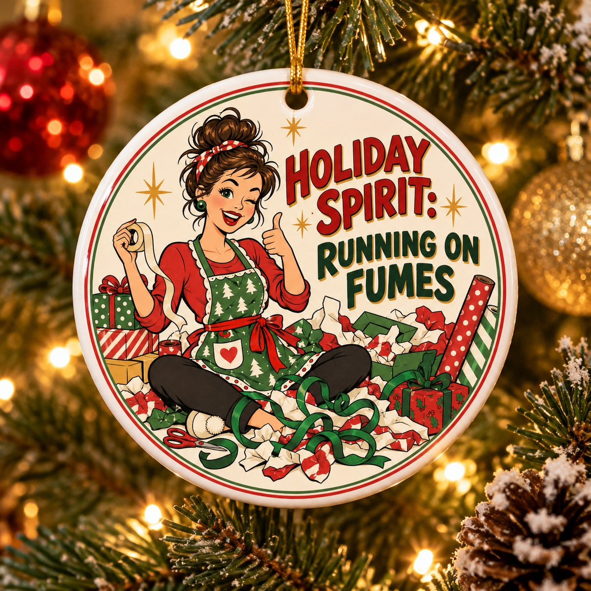 Holiday Spirit Running on Fumes Christmas Ceramic Ornament