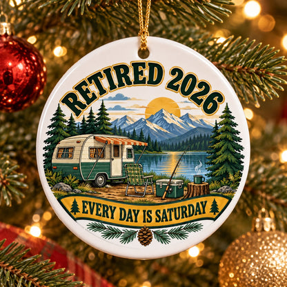 Every Day Is Saturday Camp Badge Retired 2026 Ceramic Christmas Ornament