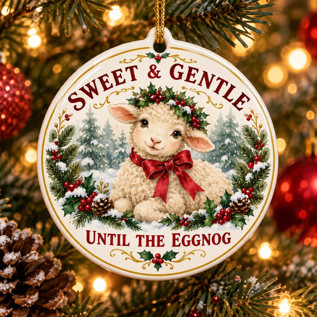 Innocent Lamb Christmas Ornament, Funny Holiday Tree Decor