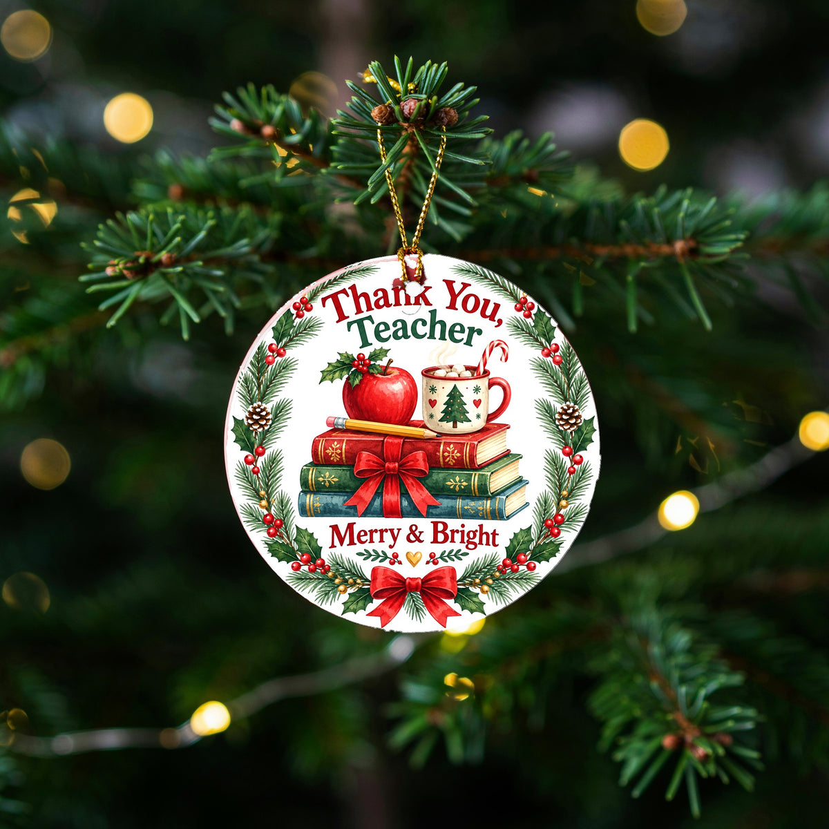 Teacher Cozy Holiday Desk Stack Ceramic Christmas Ornament