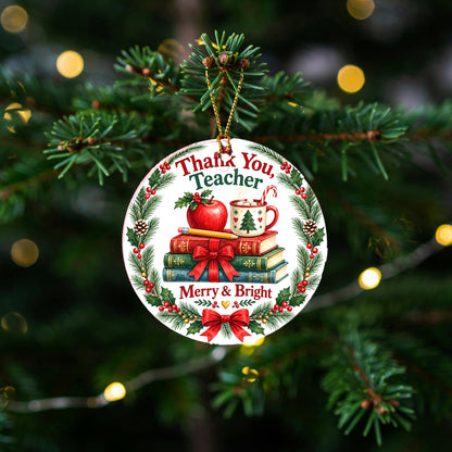 Teacher Cozy Holiday Desk Stack Ceramic Christmas Ornament