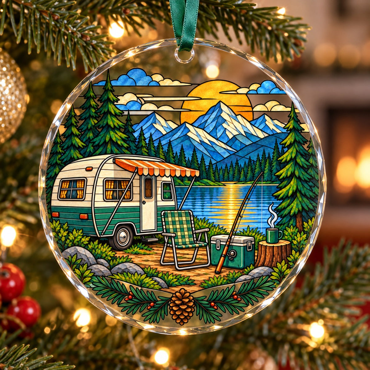 Every Day Is Saturday Camp Badge Glass Christmas Ornament