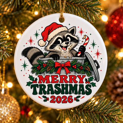 Merry Trashmas Raccoon Ceramic Christmas Tree Ornament