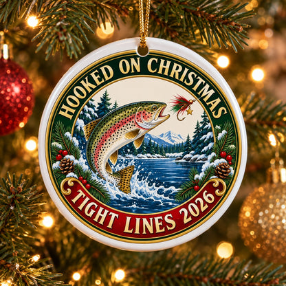 Tight Lines Holiday Fly Fishing Ceramic Christmas Ornament