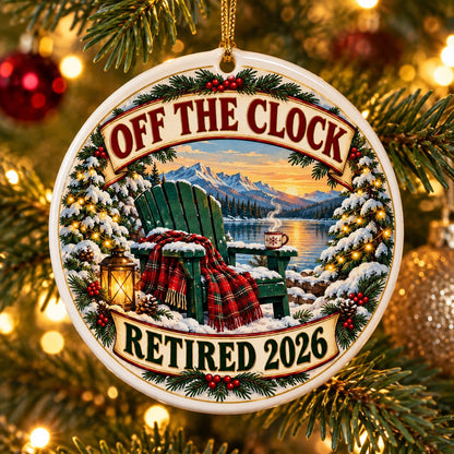 Off The Clock Cozy Winter Chair Ceramic Christmas Retirement Ornament