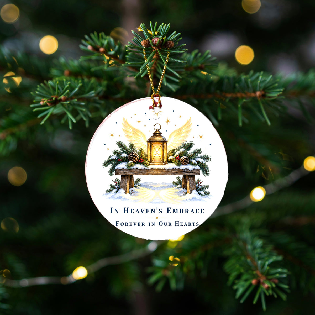 Heavens Embrace Lantern Memorial Ceramic Christmas Ornament