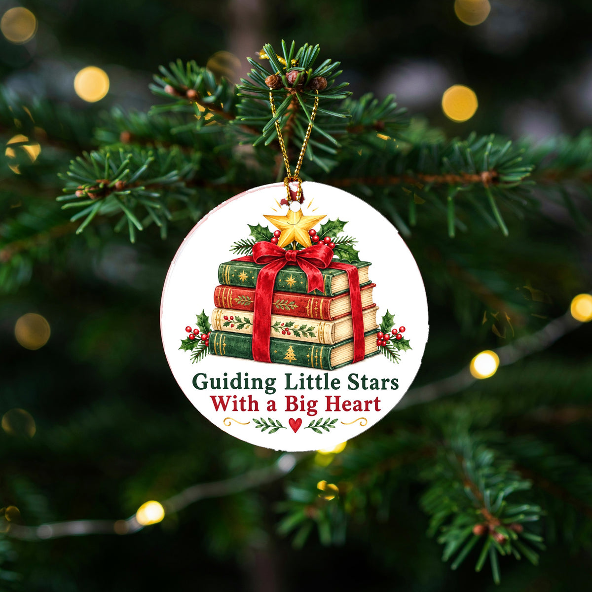 Guiding Little Stars Book Stack Christmas Ceramic Ornament for Teachers