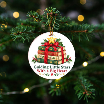 Guiding Little Stars Book Stack Christmas Ceramic Ornament for Teachers