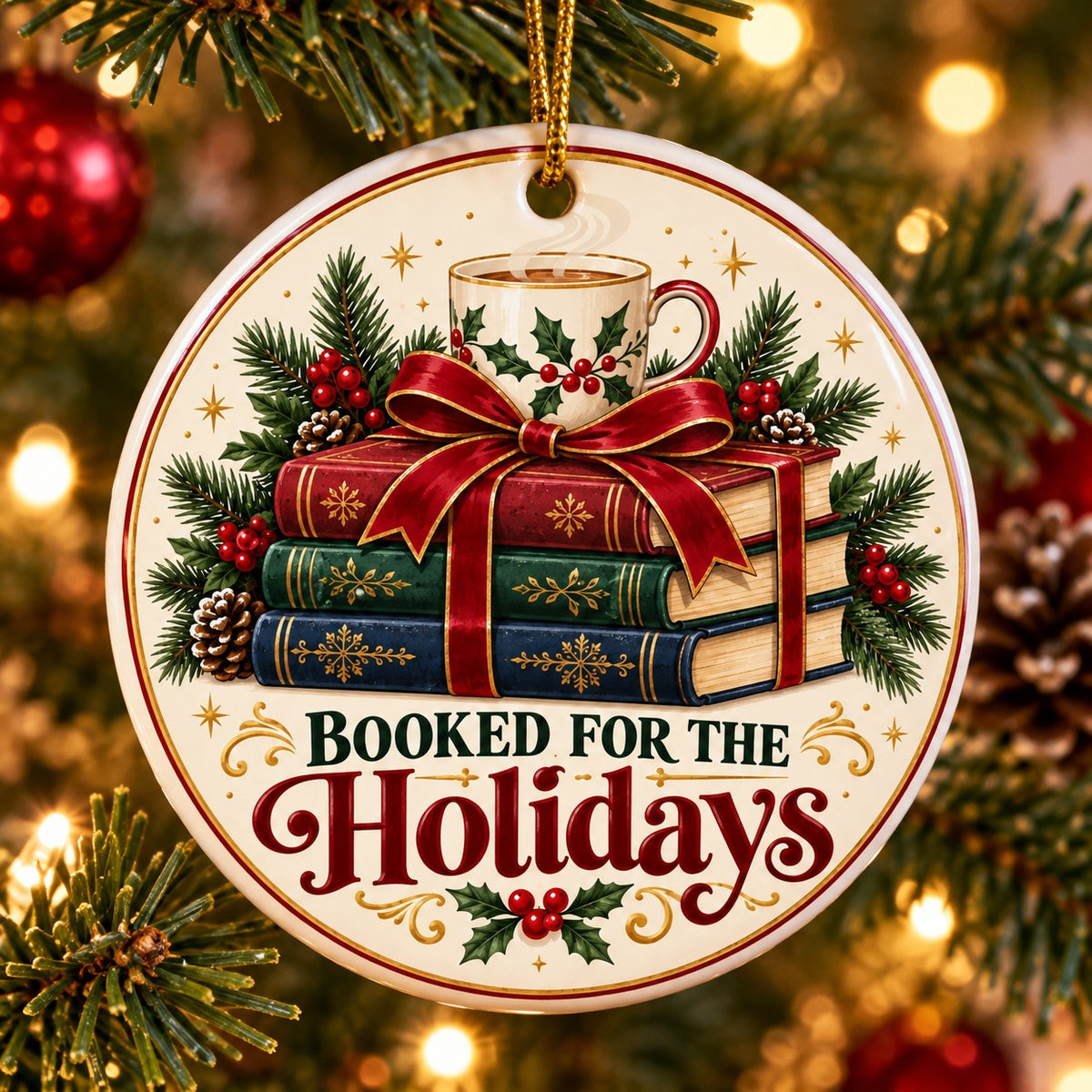 Booked for the Holidays Ceramic Christmas Ornament, Reader Tree Decor