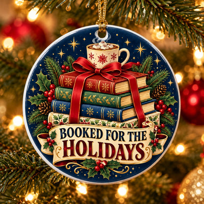 Booked for the Holidays Ceramic Ornament for Book Lovers