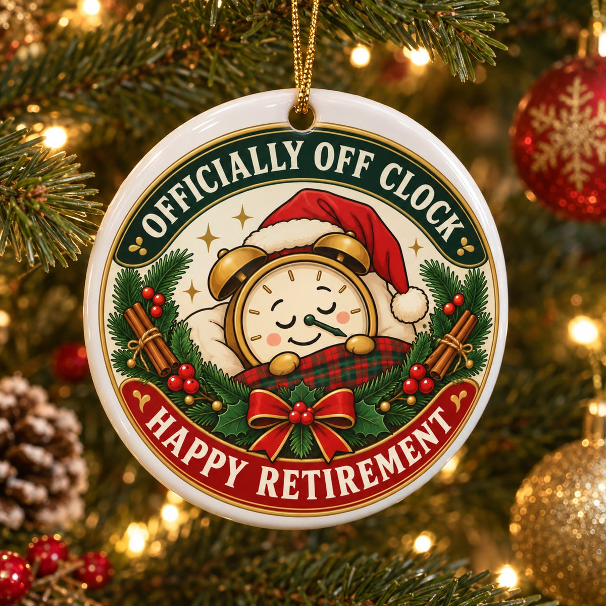 Off The Clock Snooze Wreath Ceramic Christmas Ornament