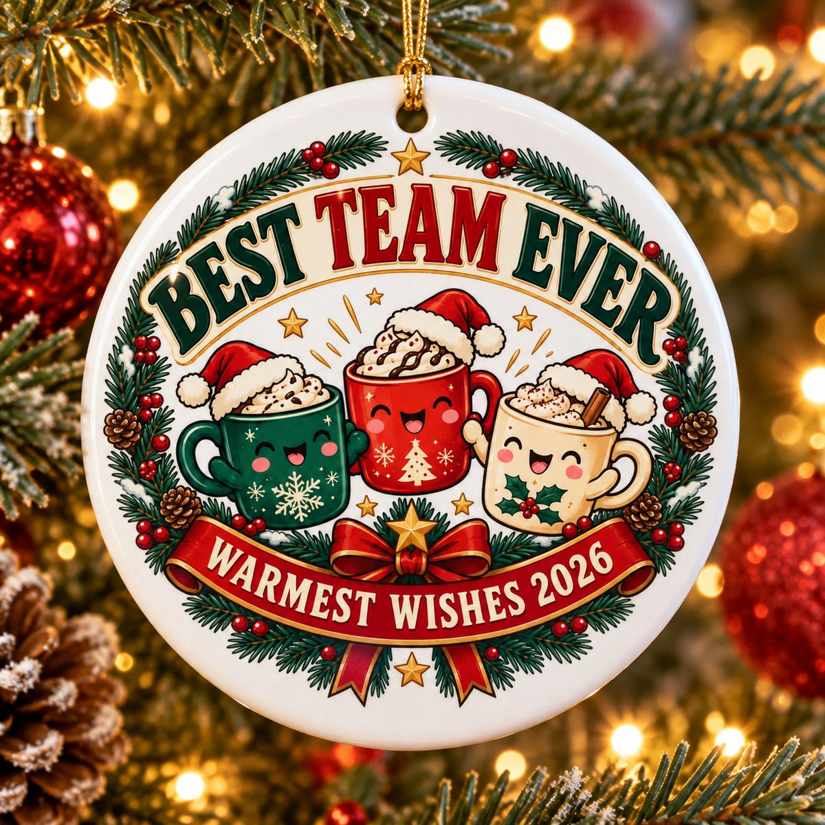Holiday Mug Toast Team Appreciation Ceramic Christmas Ornament