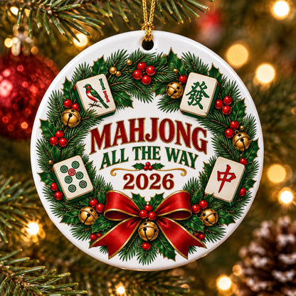 Mahjong Holiday Wreath Ceramic Ornament, Game Night Christmas Decor