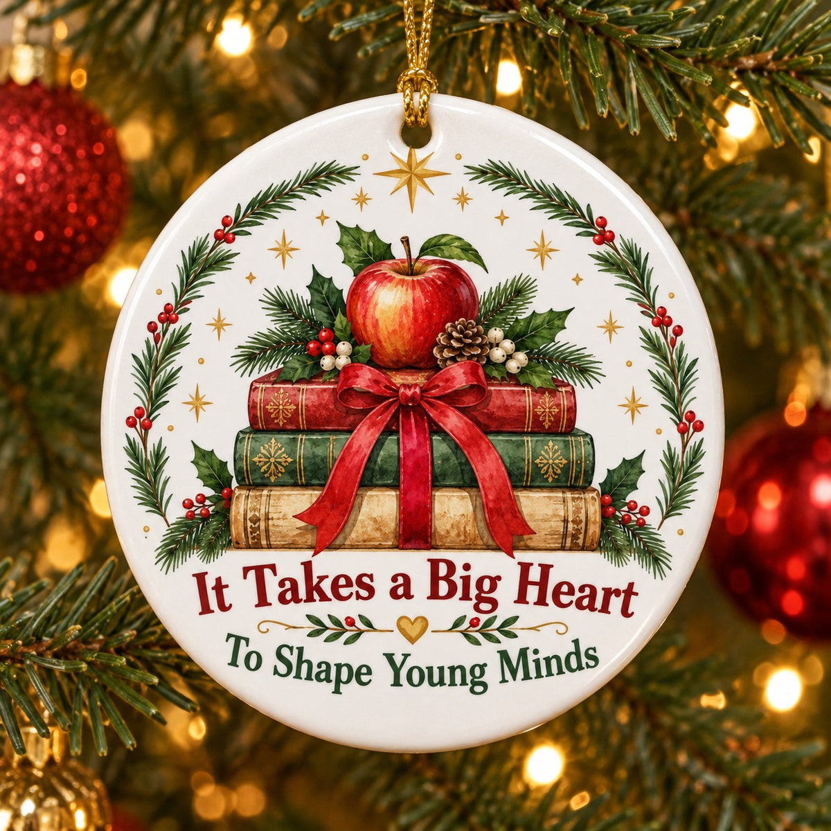 Teacher Storybook Hearth Ceramic Christmas Ornament, Thank You Gift